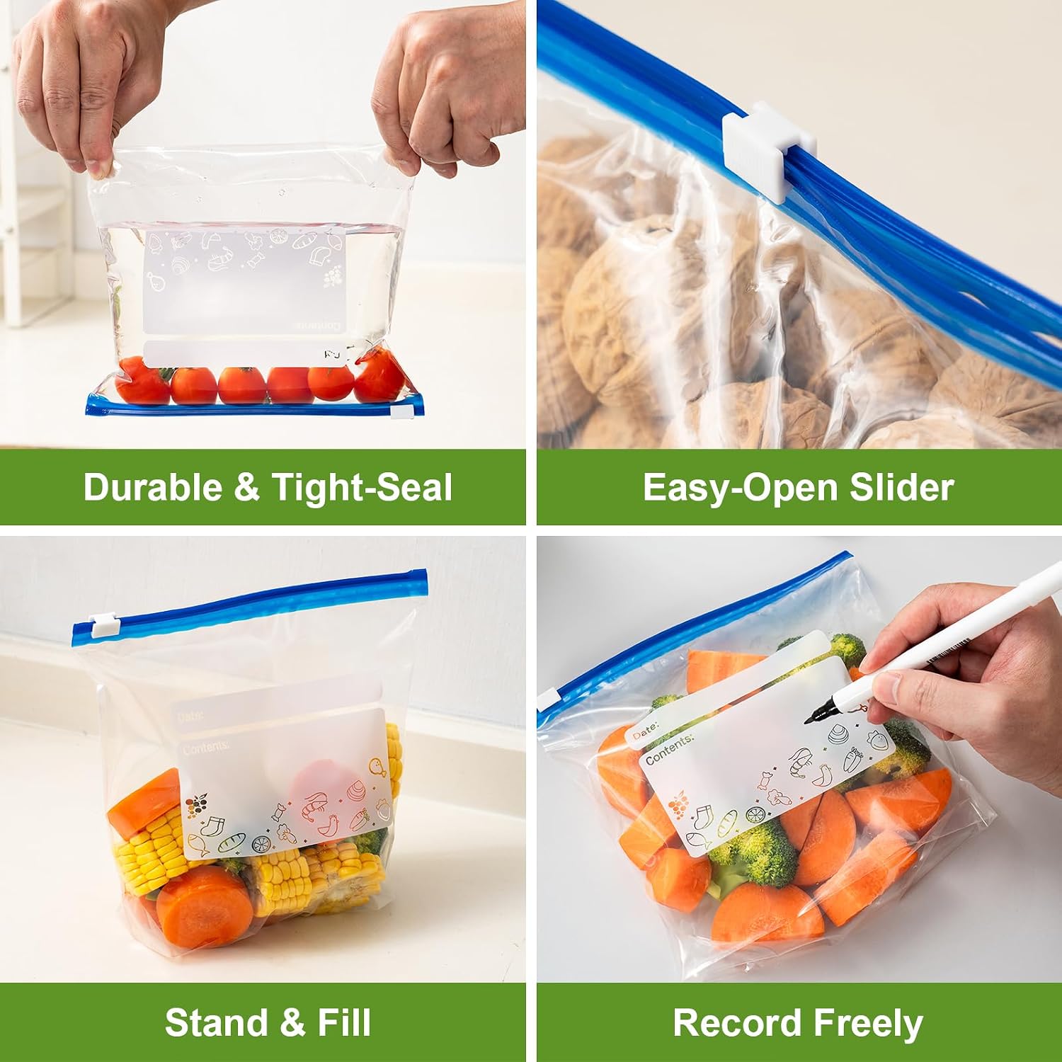 Detalle de GobiSea 60-Pack Zip Lock Freezer Bags – 1L, BPA-Free Freezer Bags with Expandable Bottom