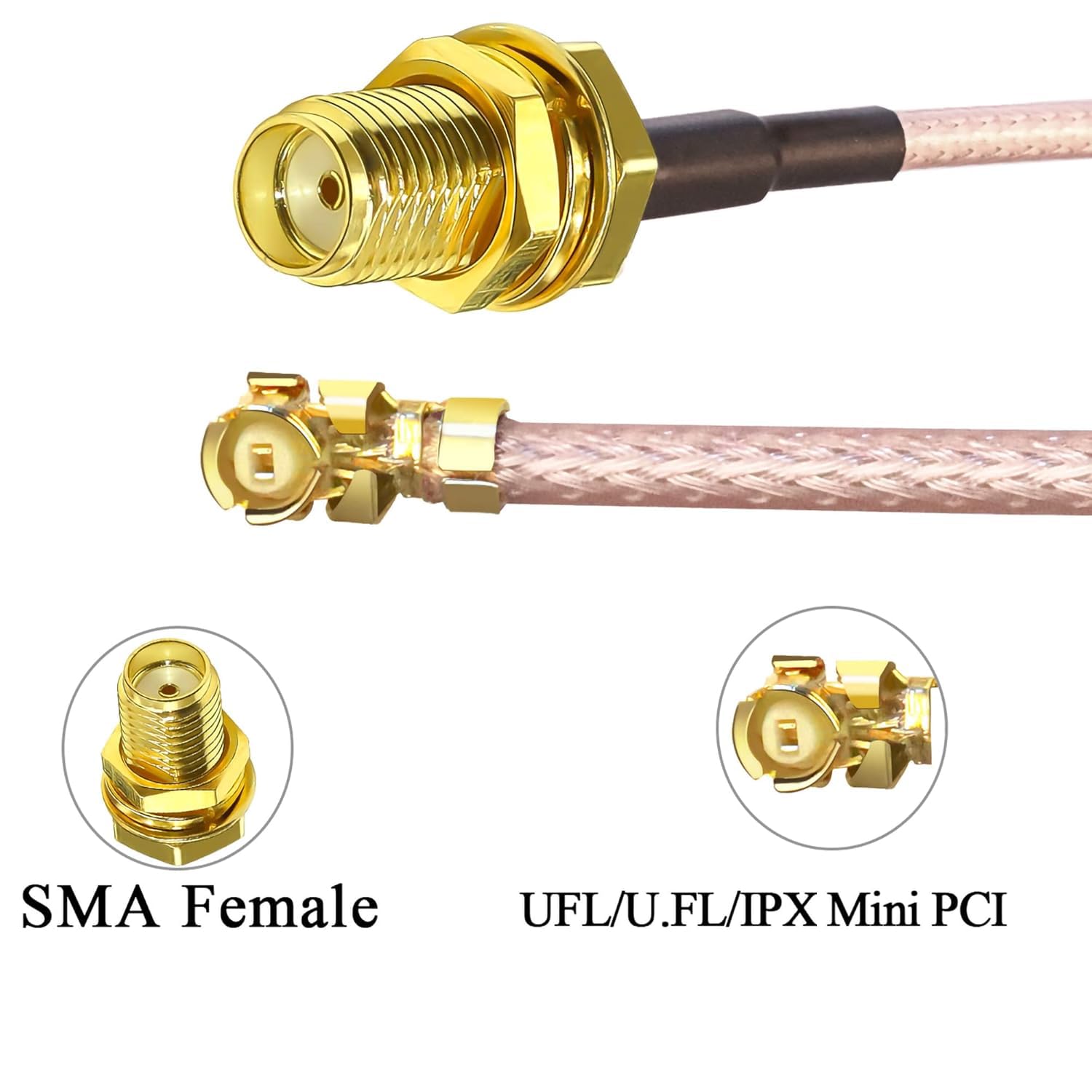 Detalle 2 de TUOLNK 5pcs 6-Inch SMA Female to U.FL IPX MHF1 Coaxial Adapter Cable (RG178) Jumper Pigtail