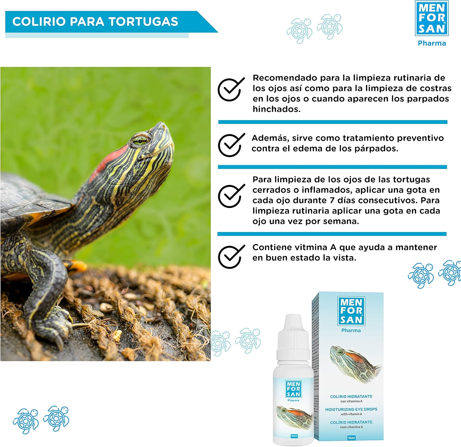 Detalle de MENFORSAN Collirio di Tartaruga con Vitamina A: igiene e sollievo per gli occhi della tua tartaruga