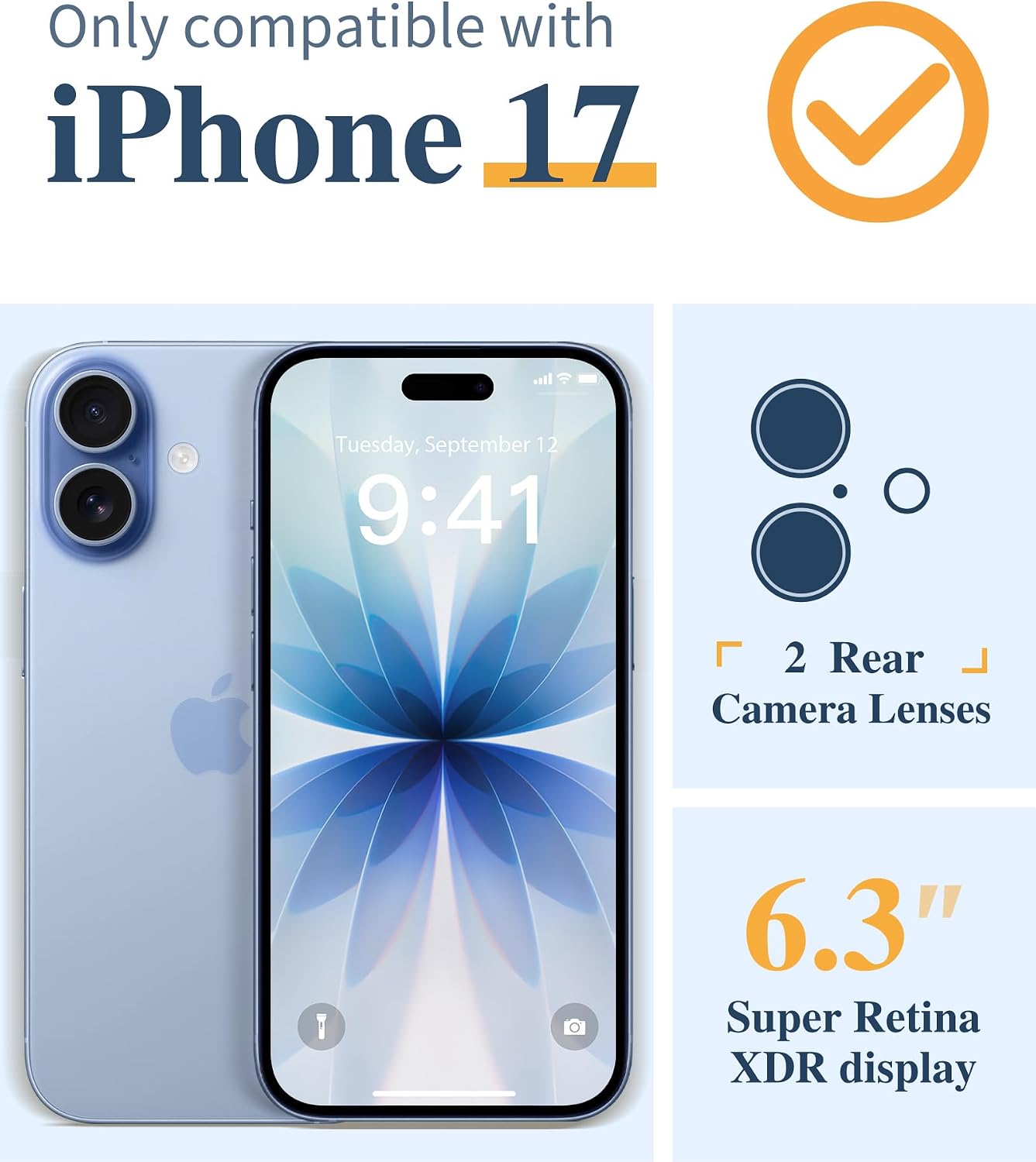 Detalle 2 de GVIEWIN 81 iPhone 17 Case, Floral Clear Slim with Screen and Camera Protectors