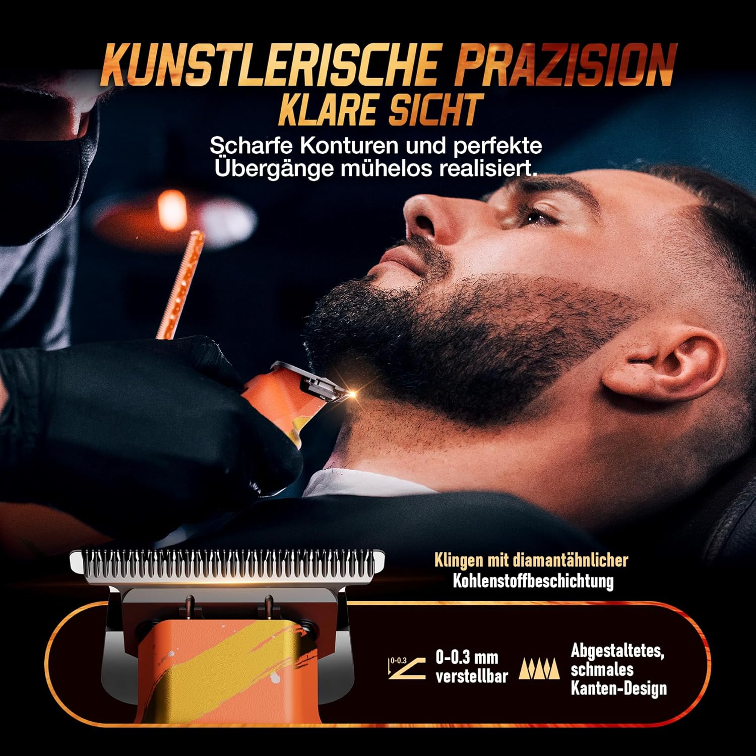 Thumbnail 3 de SUPRENT Sandstorm professioneller Herren-Haarschneider mit 8.500 U/min, Zero-Gap T-Blade & Titan-Klingen (blau/Orange)