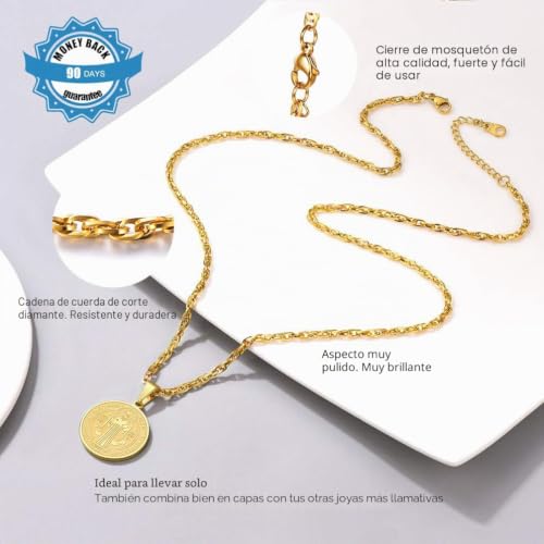 Thumbnail 4 de PROSTEEL San Benito de Nursia – Cruz Oro con Medalla y Cadena Dorada 55 cm Ajustable