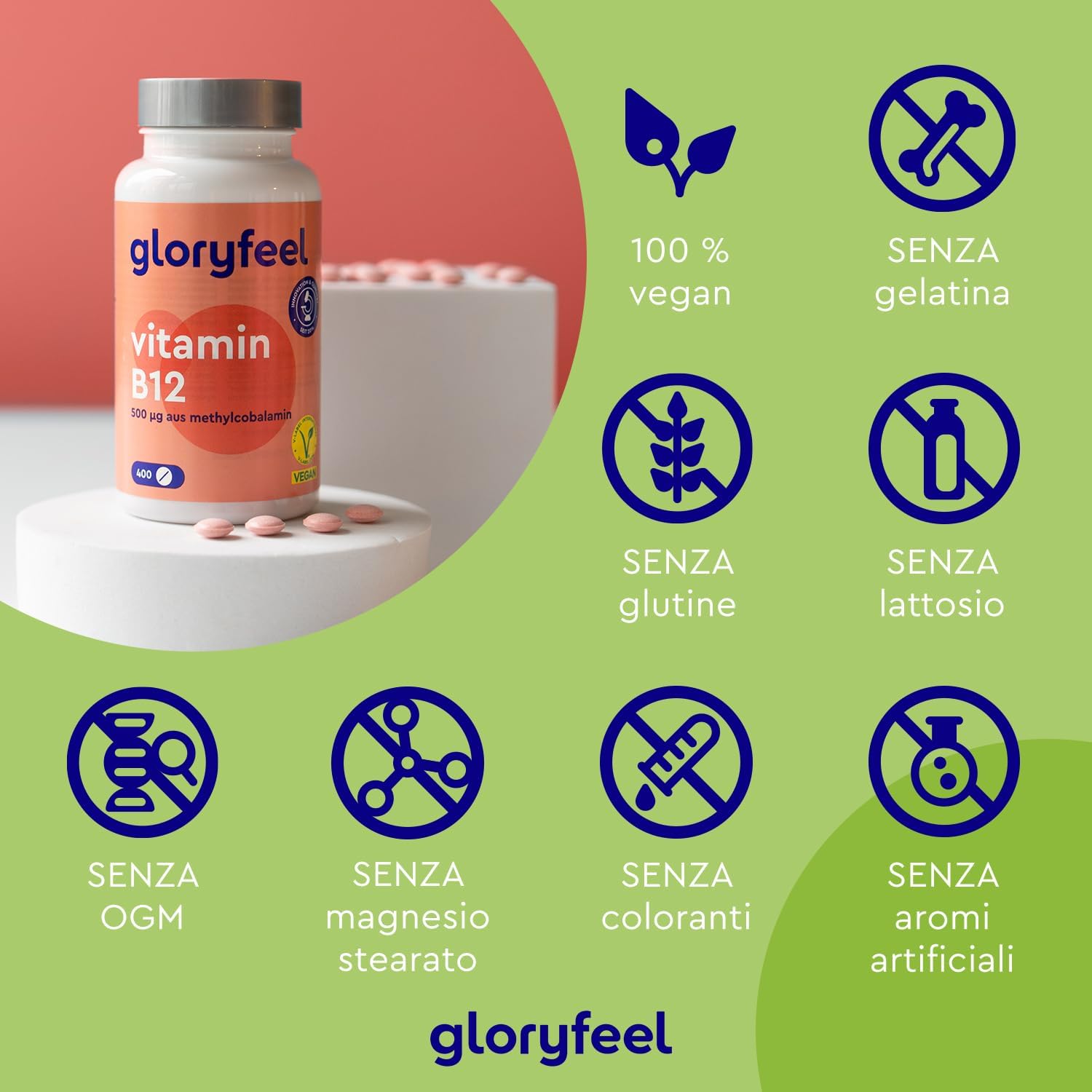 Detalle de Vitamina B12 1000 µg Metilcobalamina Vegana – 400 Compresse per oltre 6 mesi