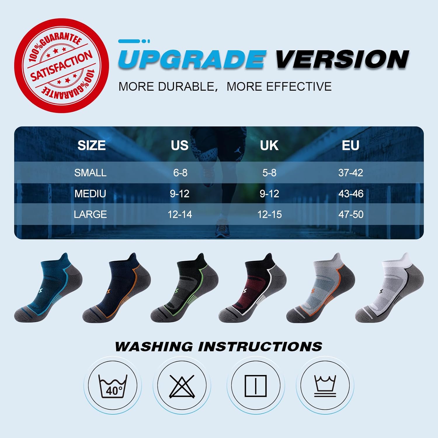 Thumbnail 6 de Cirorld Mens Ankle Running Socks (85% Cotton) — Cushioned Moisture-Wicking Low Cut Athletic Socks, 6 Pairs