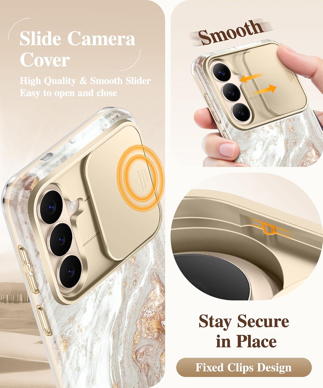 Detalle de GVIEWIN Marble Case for Samsung S26 Plus with Slide Camera Cover and HD Screen Protector