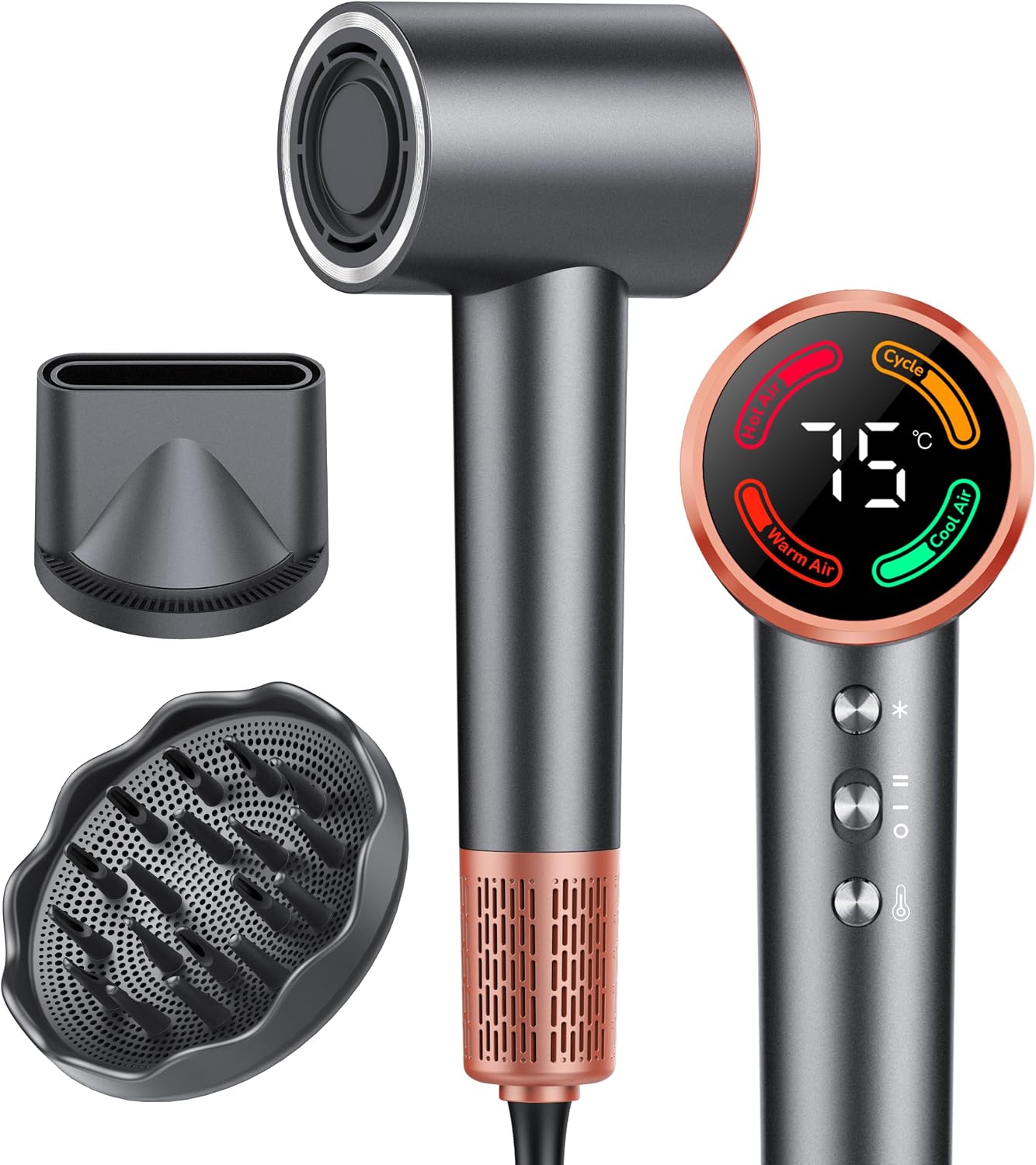 Detalle de FAMOO Hair Dryer: 160,000 RPM High-Speed Ionic Blow Dryer with Diffuser & Nozzle