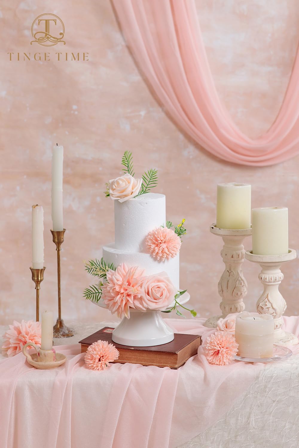 Detalle de TINGE TIME – Lot de 23 fleurs artificielles en soie avec tiges pour bouquets, déco de mariage et fleurs de gâteau (rose pâle)