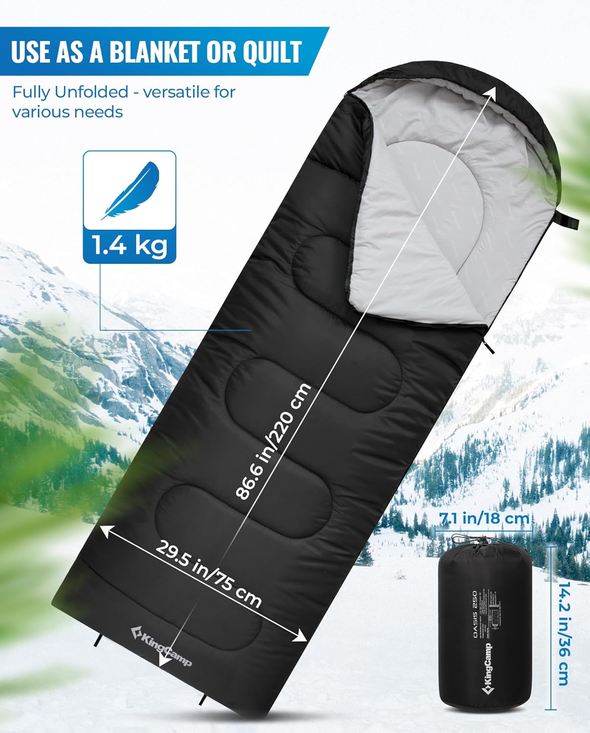Thumbnail 1 de KingCamp Oasis 3–4 Season Waterproof Sleeping Bag (Left-Right Connectable) for Kids & Adults