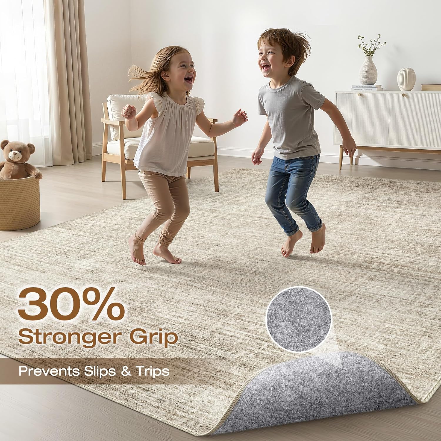 Thumbnail 2 de Loongrug 9x12 Area Rug – Washable, Non-Slip, Soft Neutral Beige for Living Room
