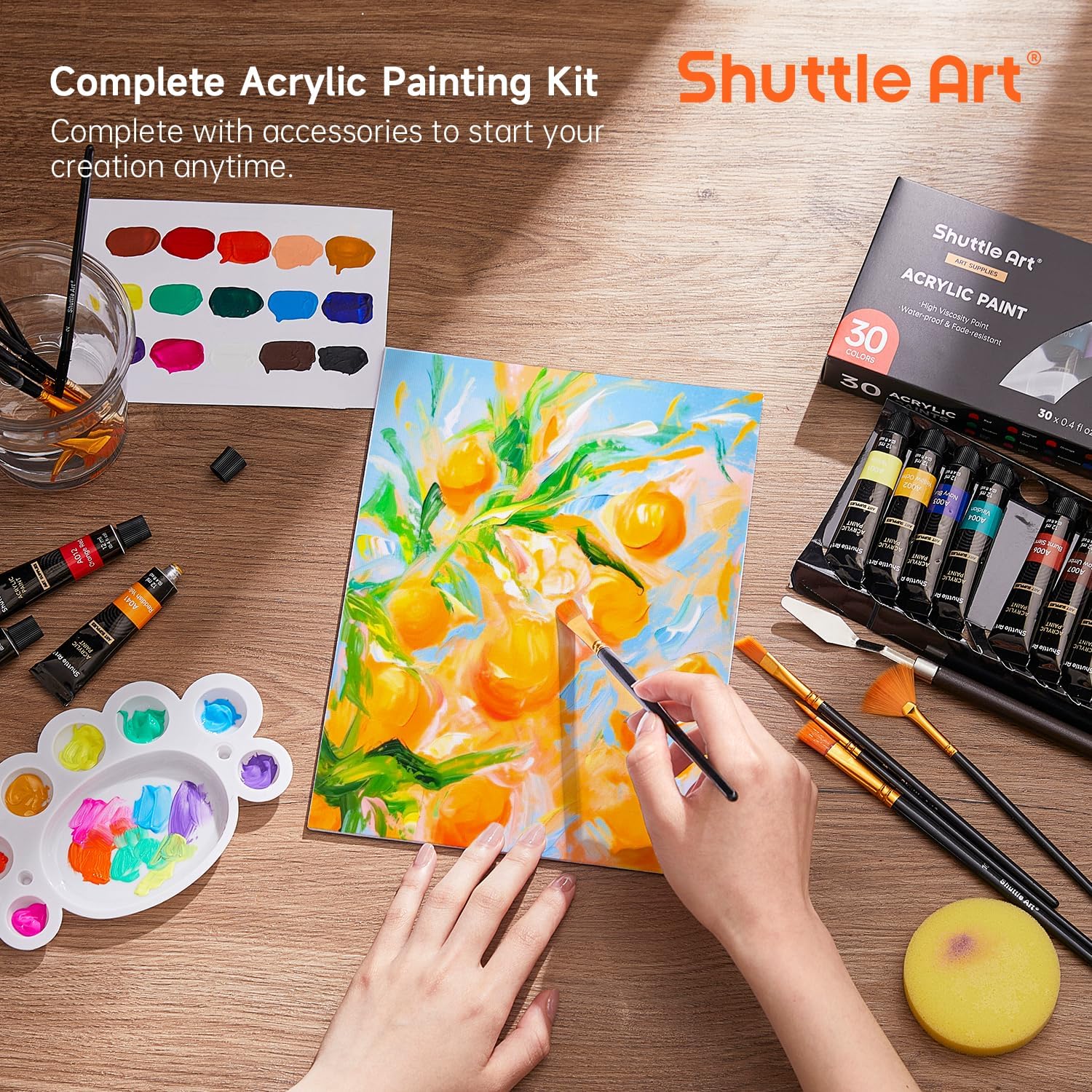 Thumbnail 5 de Shuttle Art Acrylfarben Set (46-teilig) mit 30 Farben à 12 ml, 10 Pinseln und Zubehör
