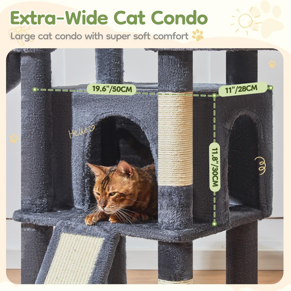 Thumbnail 3 de Taoqimiao Cat Tree 183cm Large Cat Tree with 5 Scratching Posts, Metal Hammock & Spacious Platforms (Smoke Grey)