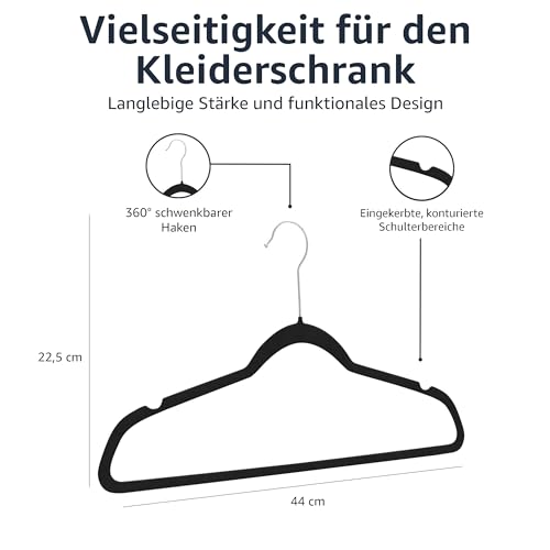 Detalle de Amazon Basics Schmale, rutschfeste Kleiderbügel – 50er-Pack, Schwarz