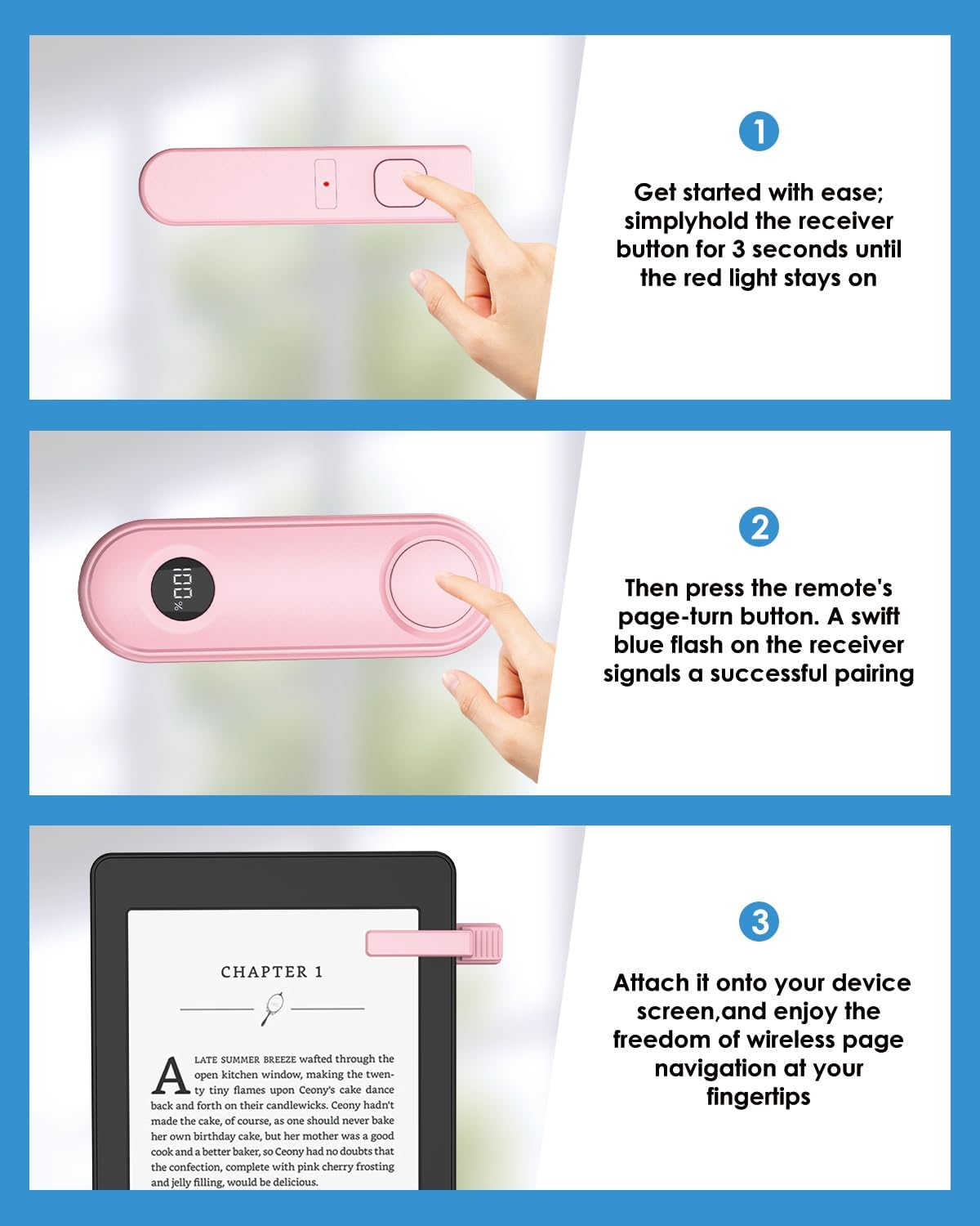 Thumbnail 4 de Inncarvs Remote Page Turner (Pink) – Clip-On Controller for Kindle and Capacitive Screens