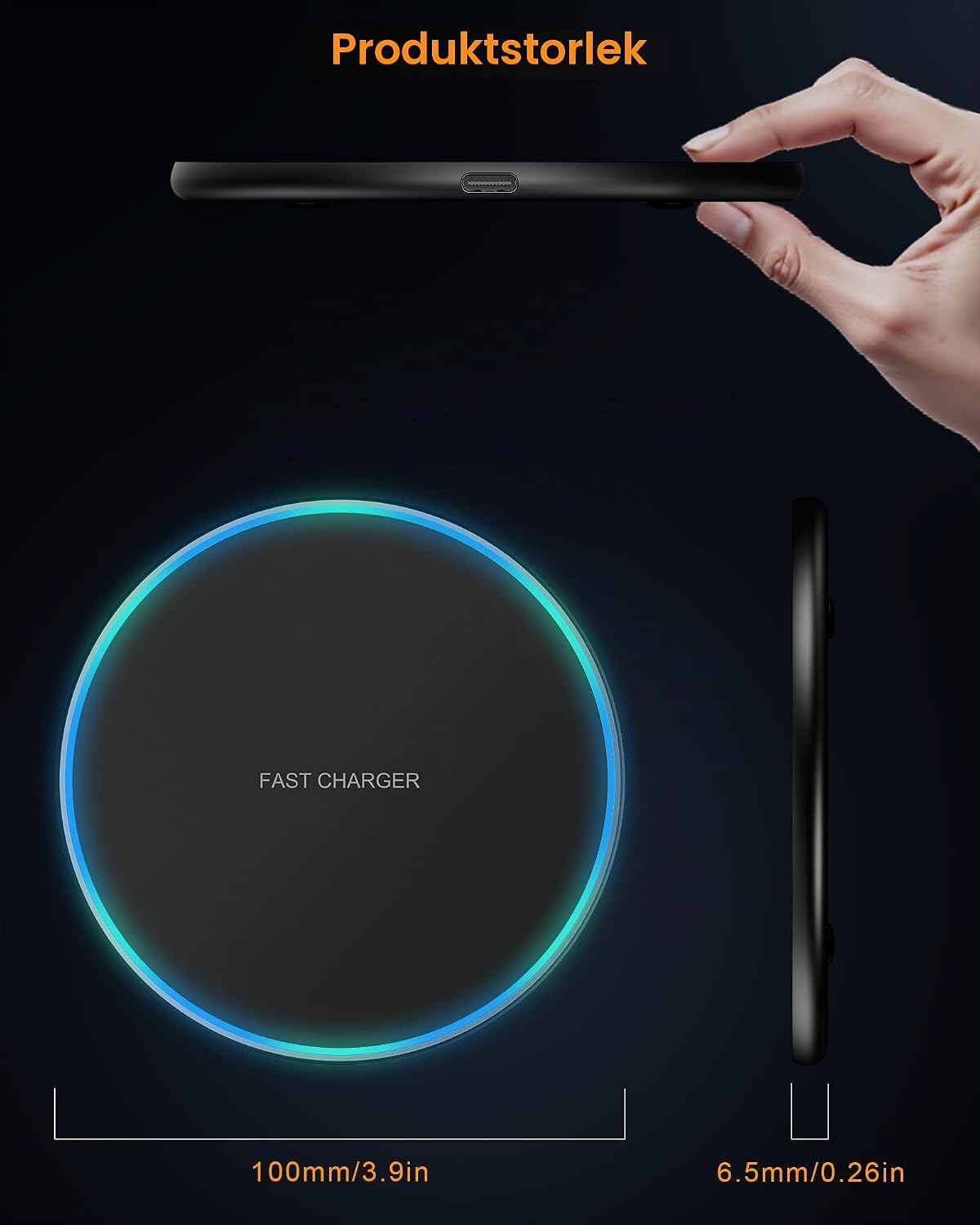 Detalle 1 de Sanicata 15 W trådlös laddare med USB-C och 6,5 mm tunn laddningsplatta
