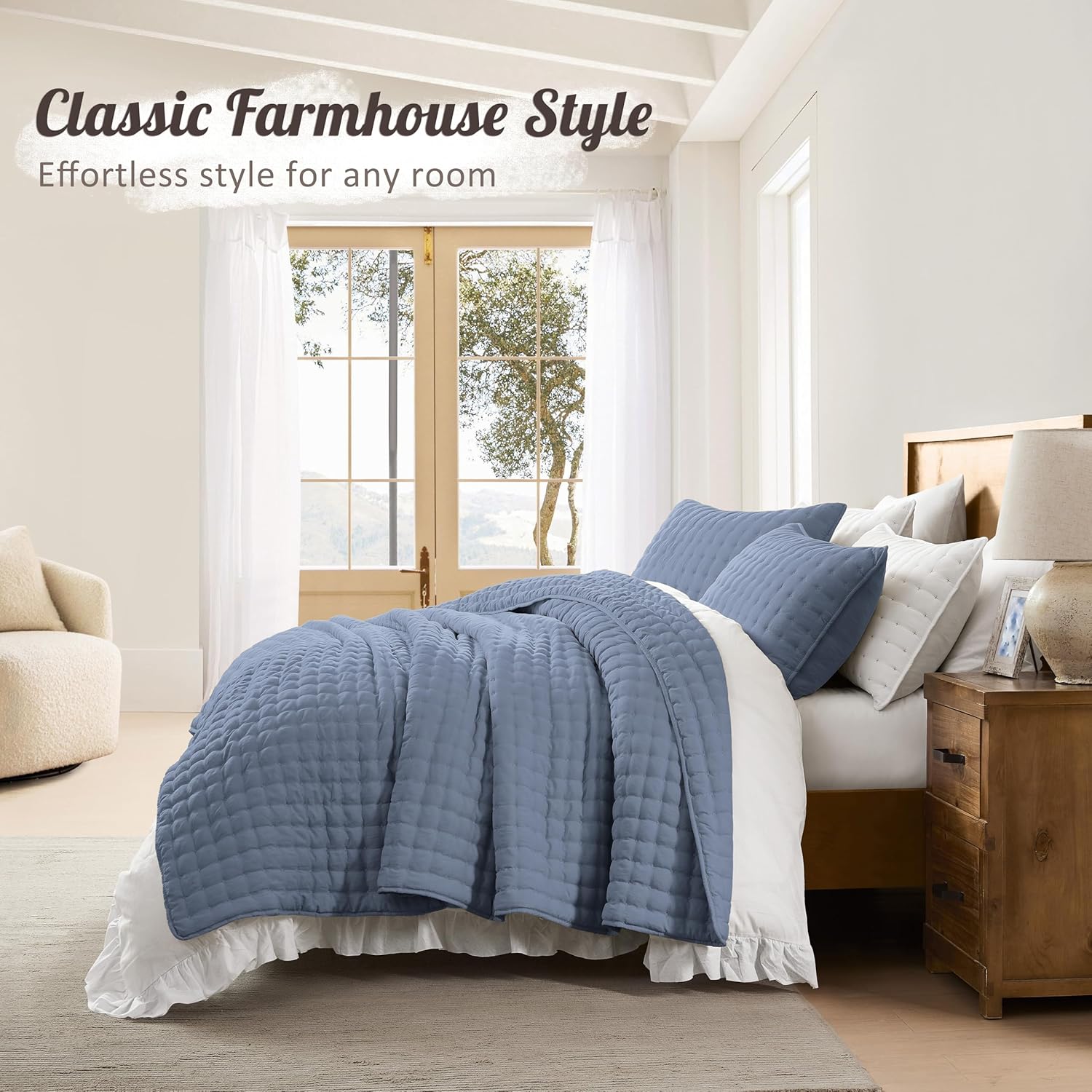 Thumbnail 5 de WDCOZY Dusty Blue Oversized Cal King Quilt Set (3 Pieces)