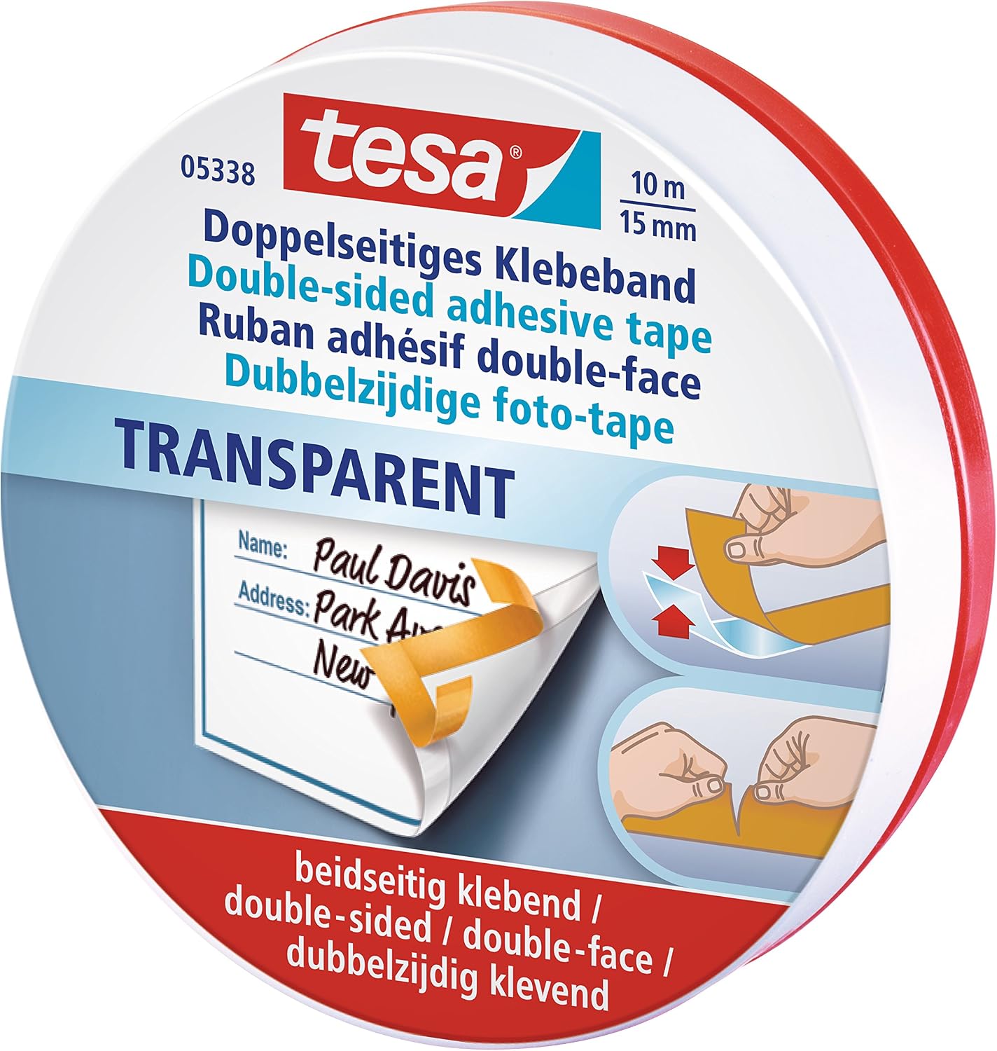 Detalle de tesa Doppelseitiges Klebeband extra dünn 10 m × 15 mm – in Metallbox, stark klebend