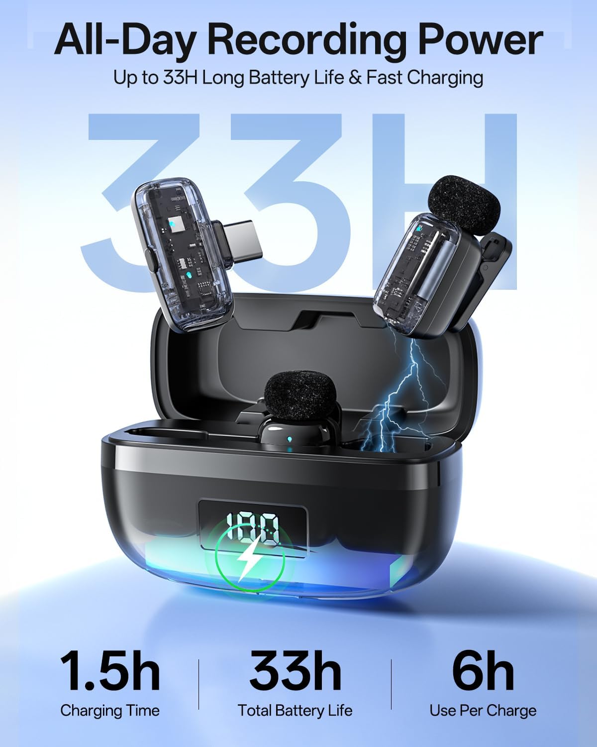 Detalle 2 de Yuaceuco MC228 Wireless Lavalier Microphone, USB-C, 3-Level Noise Cancellation