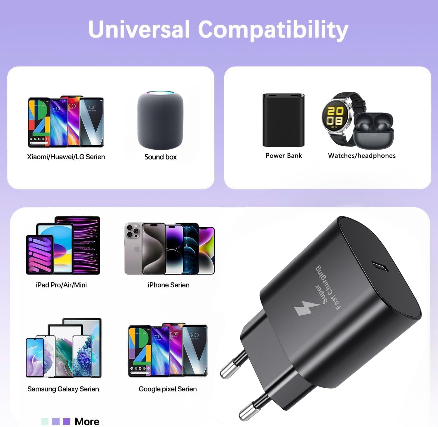 Detalle de 25W USB‑C PD Schnellladegerät für Samsung Galaxy – Ersatz Original Ladegerät