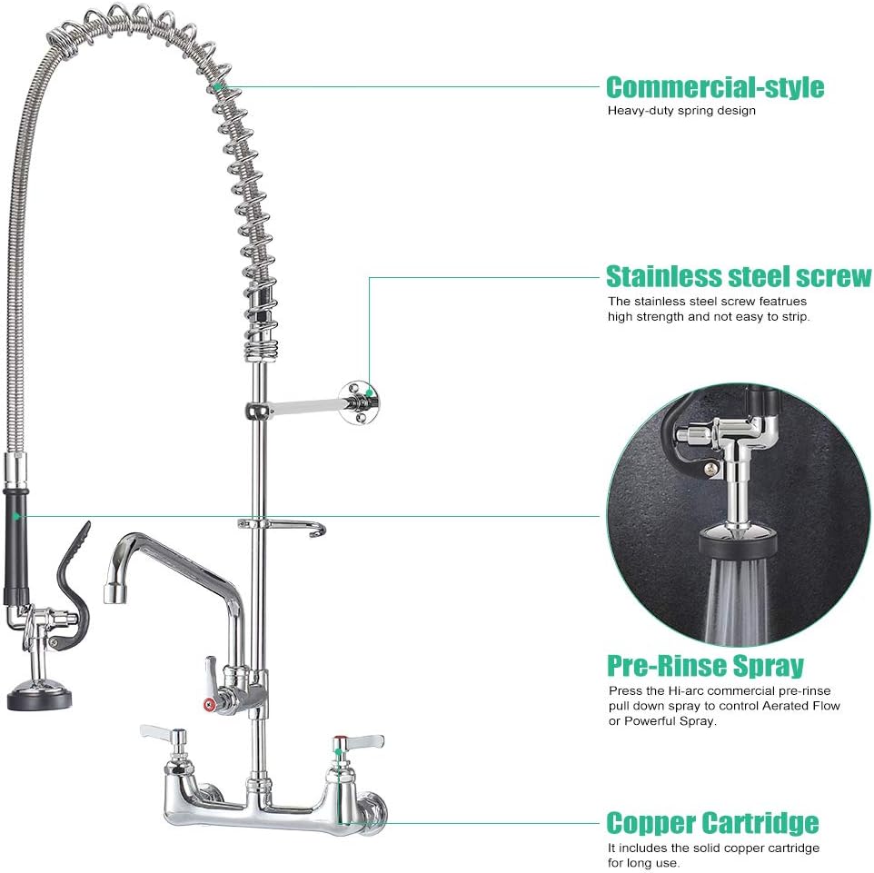Detalle de BESTJEEF IM-US-KH79 47-Inch Wall-Mount Commercial Faucet with Pre-Rinse Sprayer