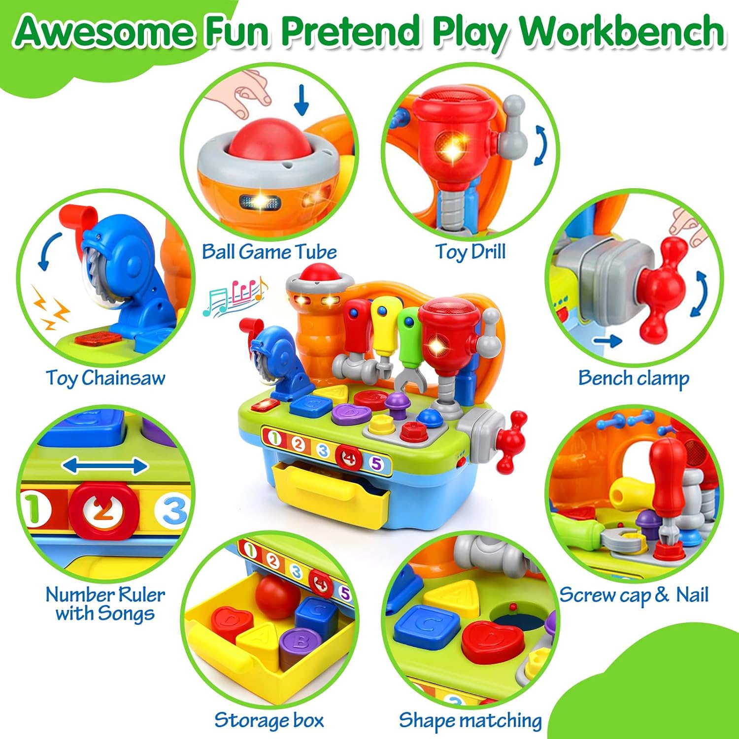 Detalle de ORWINE Musical Toddler Tool Bench for 1-Year-Old Boys (Montessori Engineer Pretend Play)