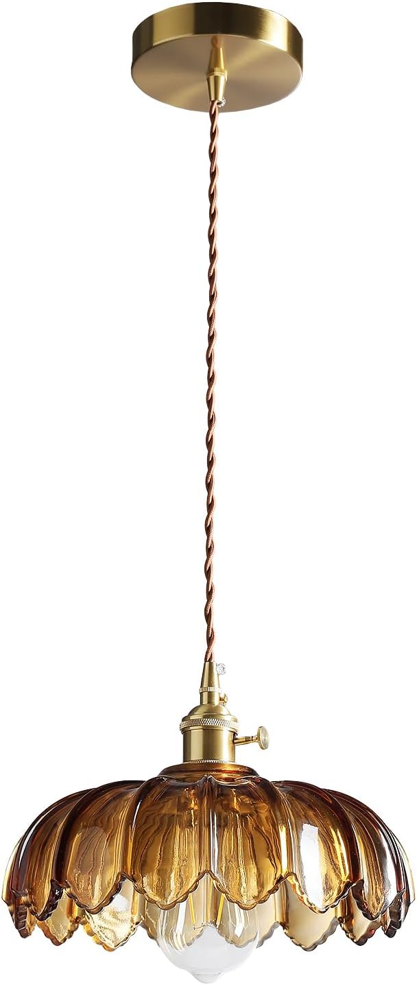 Detalle de XZHGCEE 6202501 Amber Glass Pendant Light with E26 Base and Rotary Switch