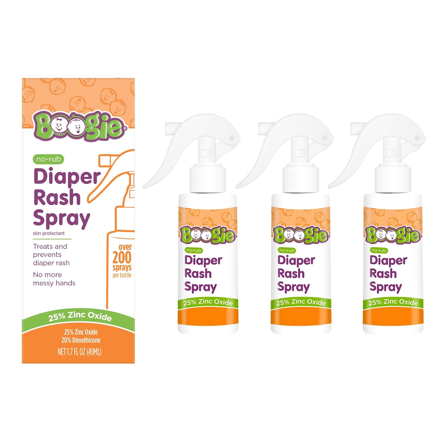 Detalle de Boogie No-Rub Zinc Diaper Rash Cream Spray, 25% Zinc Oxide, 3-Pack