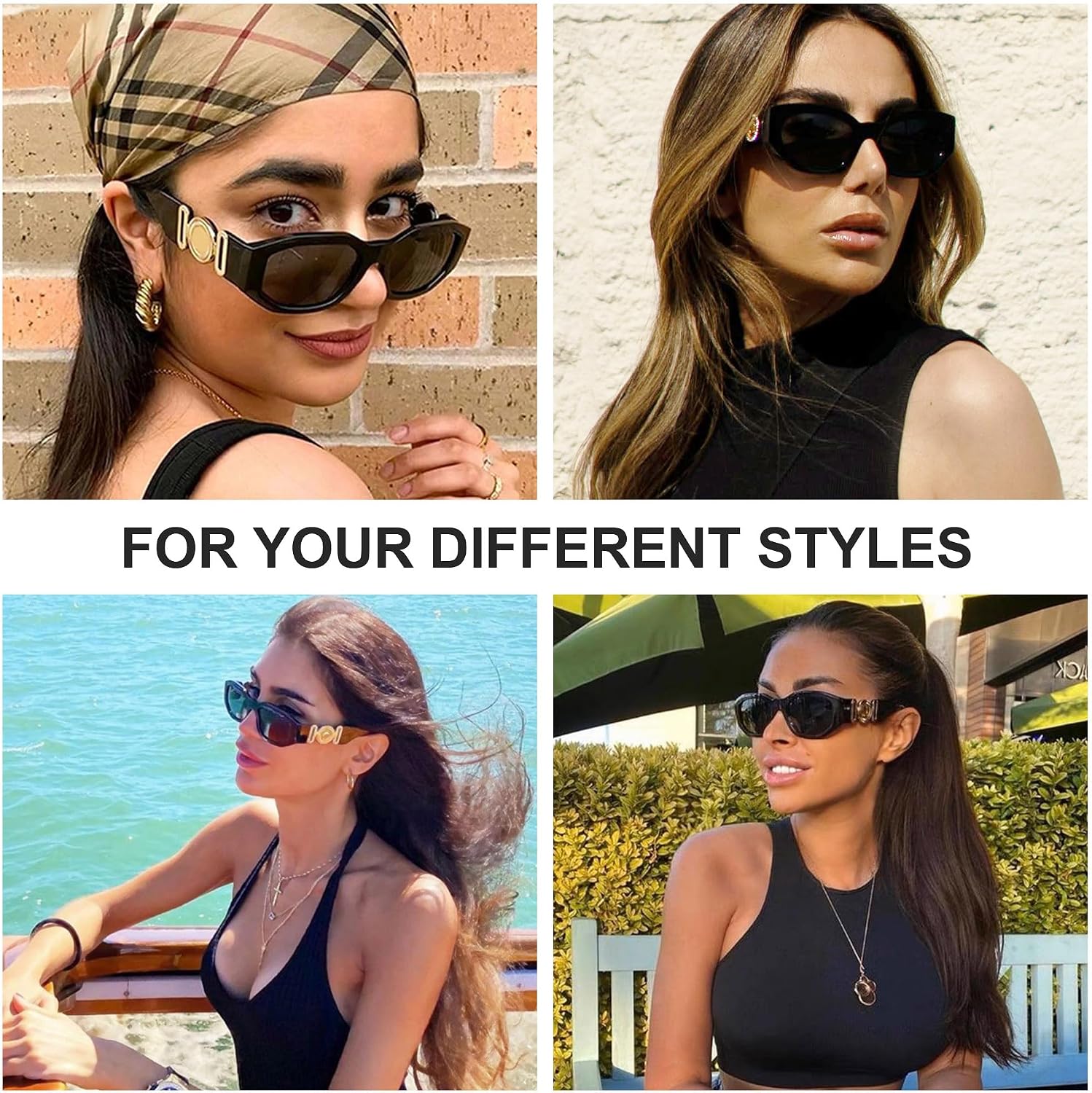 Detalle de FEISEDY Vintage Lunettes de Soleil Rectangulaires – Style rétro années 90 pour femmes et hommes
