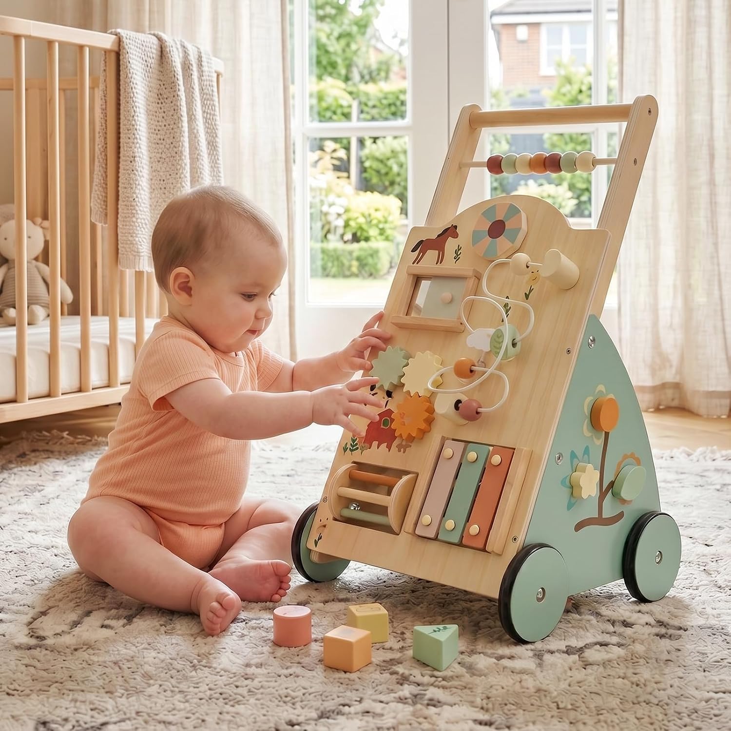 Thumbnail 6 de NEWBULIG Wooden Baby Walker Natural Wood