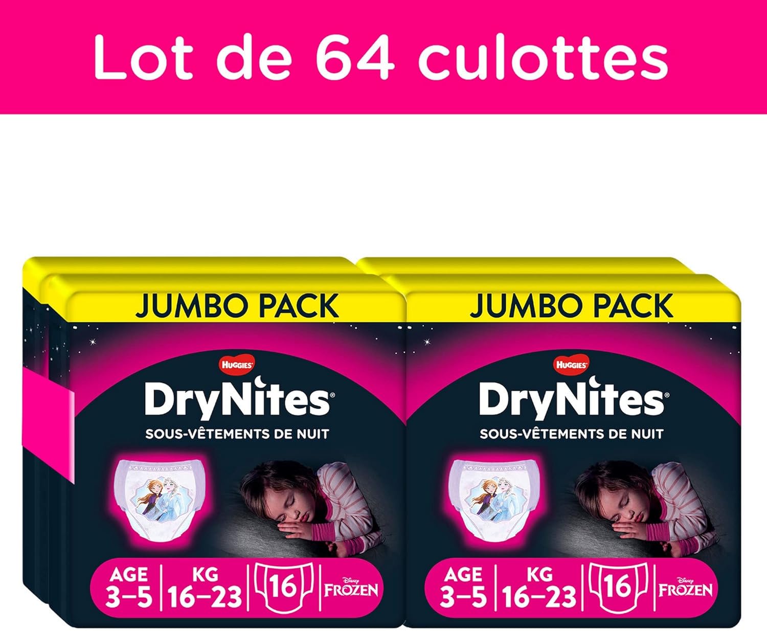 Detalle de HUGGIES DryNites: culottes de nuit ultra-absorbantes pour filles 3–5 ans (12–21 kg) – 4 paquets de 16