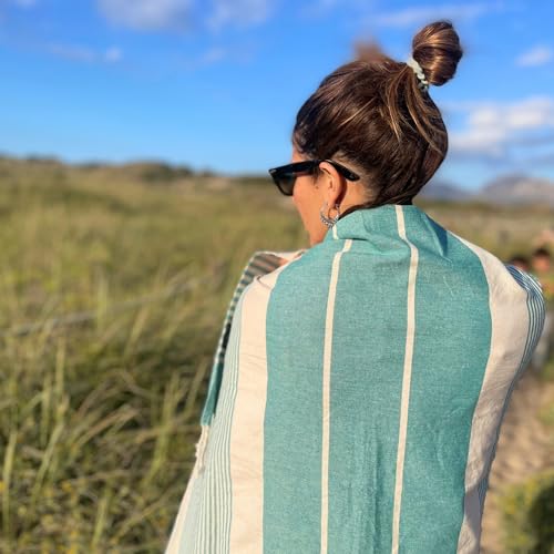 Detalle de MOMOMUS Pack de 2 Foutas XL (90x180 cm) de Algodón 100% – Toallas de Playa Ultraabsorbentes y Suaves