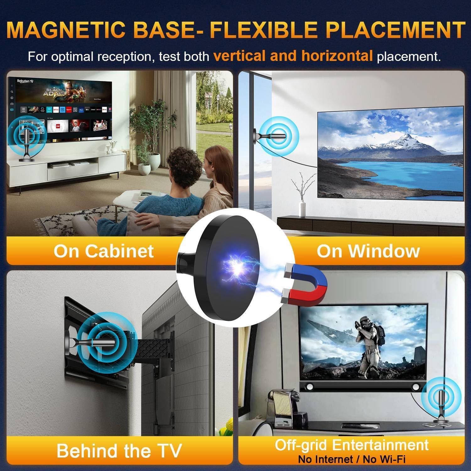 Detalle de TV Antenna for Local Channels with 360° Reception and 8.2 ft Cable