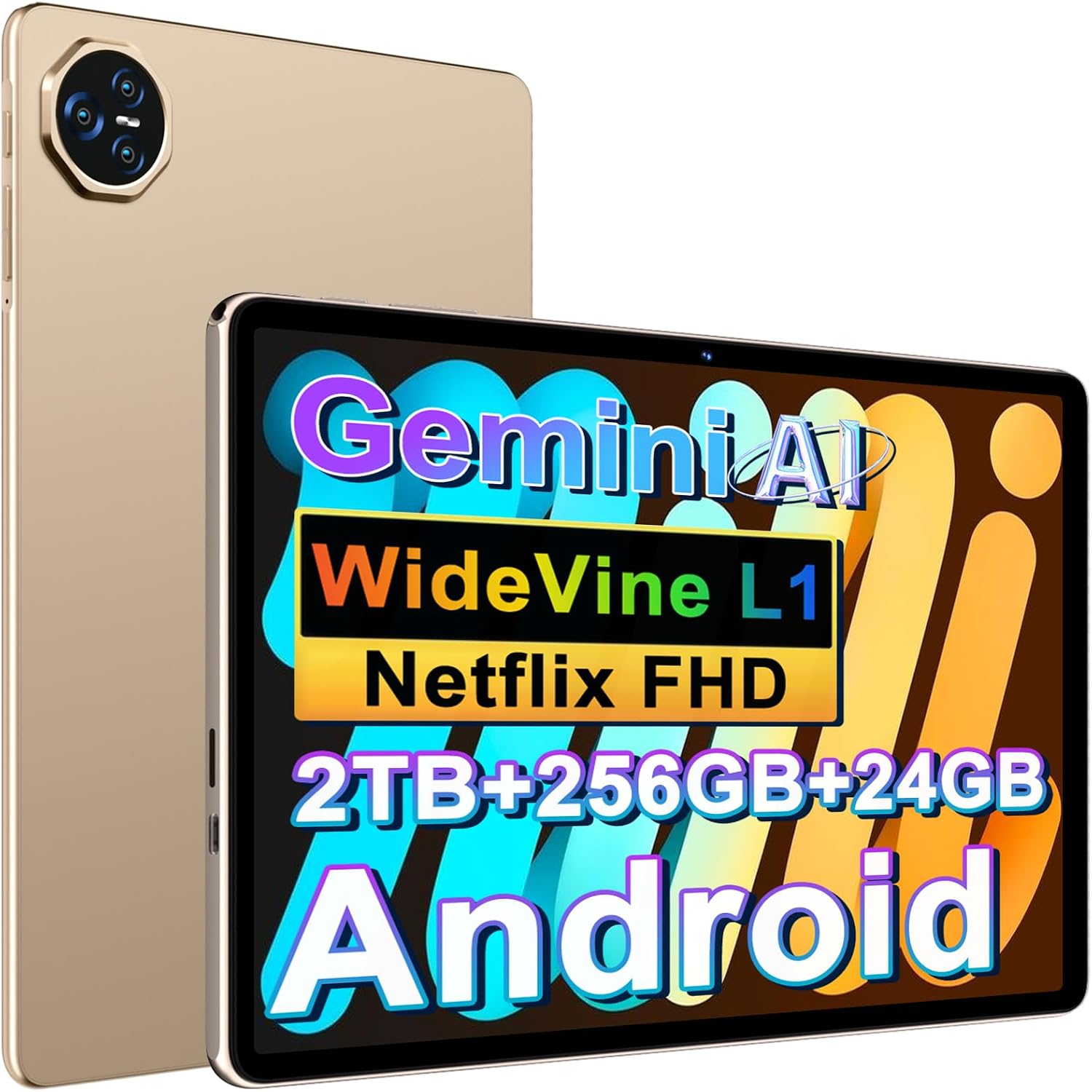 Detalle de JVVQTB Tablet Android 24GB RAM + 256GB ROM (2TB TF) – 11 Inch Octa Core, 5G, Gemini AI, FHD, Widevine L1, 8000mAh