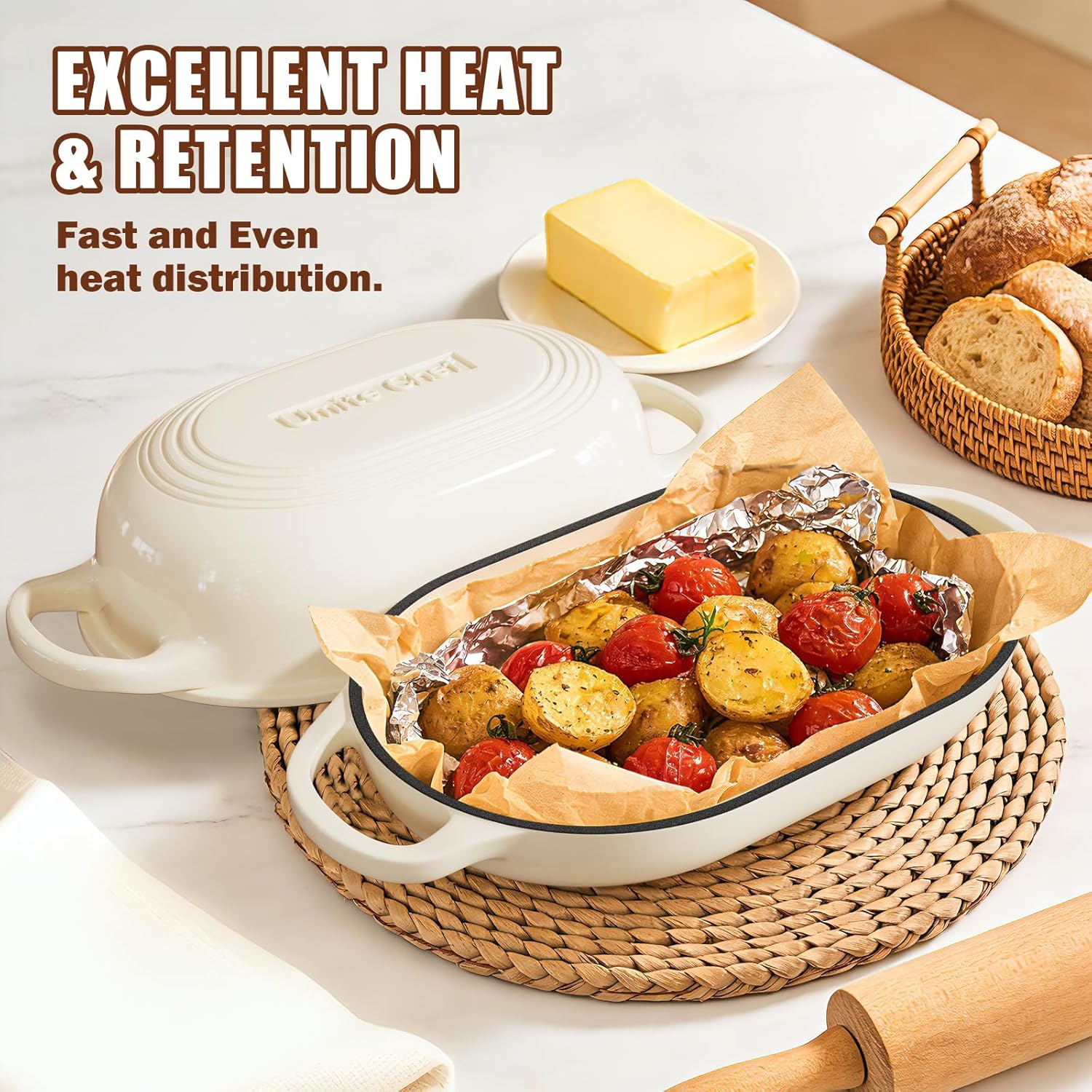 Thumbnail 6 de Enameled Cast Iron Dutch Oven Bread Baking Kit (5QT) with Sourdough Tools, Banneton & Lame (Cream White)