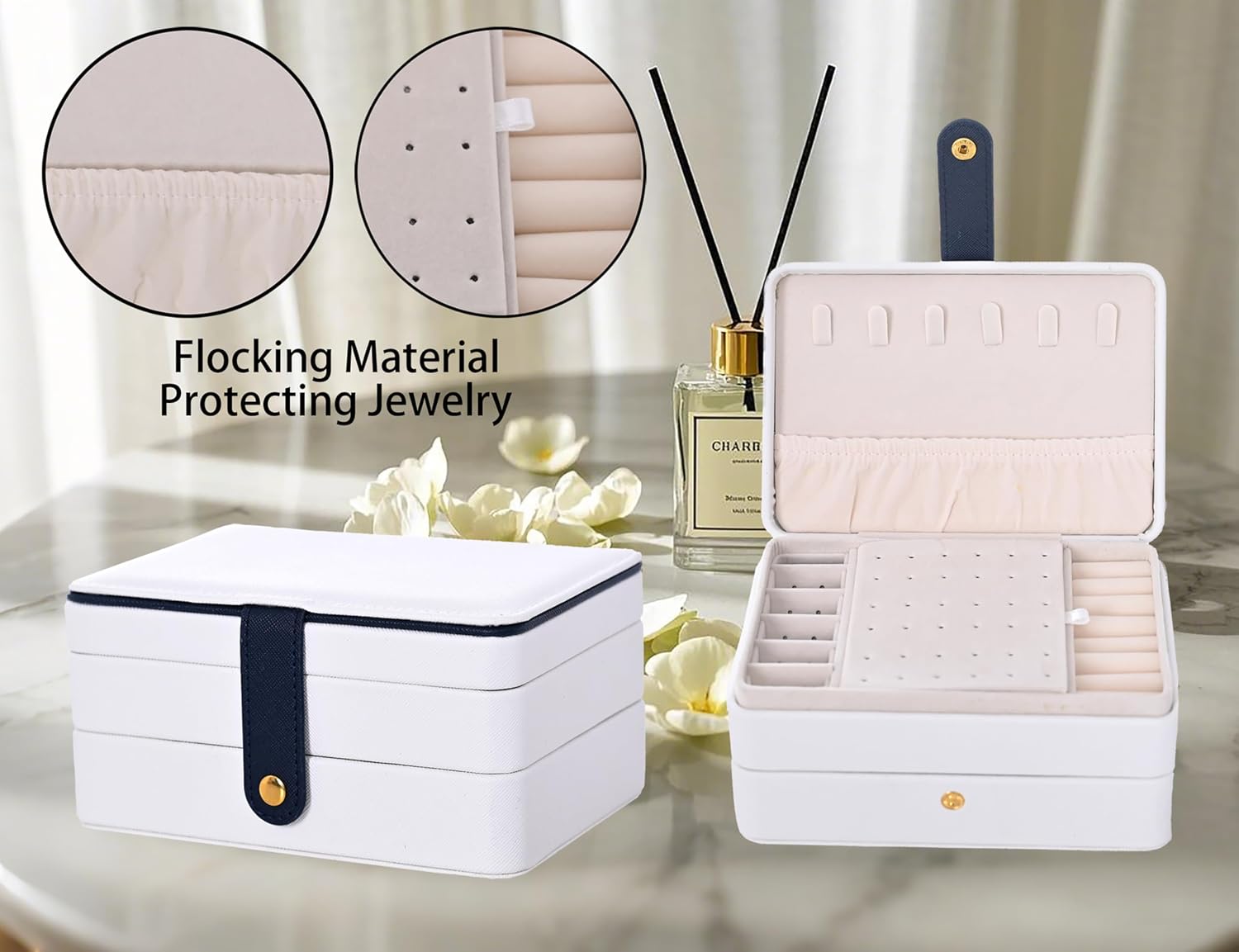 Detalle de Jewelry Box 3-Layer Leather Travel Organiser – White