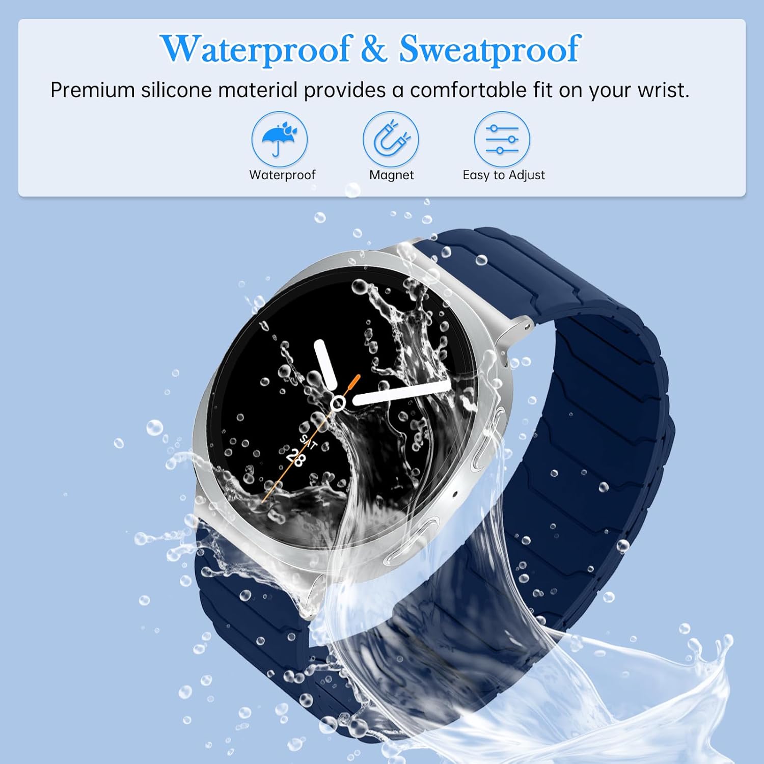 Thumbnail 5 de CiimWaa Magnet-Armband für Samsung Galaxy Watch 8 / 8 Classic (40/44 mm, 46 mm Classic) – weiches Silikon in Blau