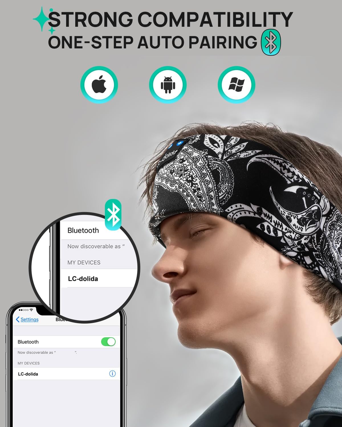 Detalle 2 de LC-dolida LC001 Bluetooth Sleep Headphones, Washable Headband with Mic