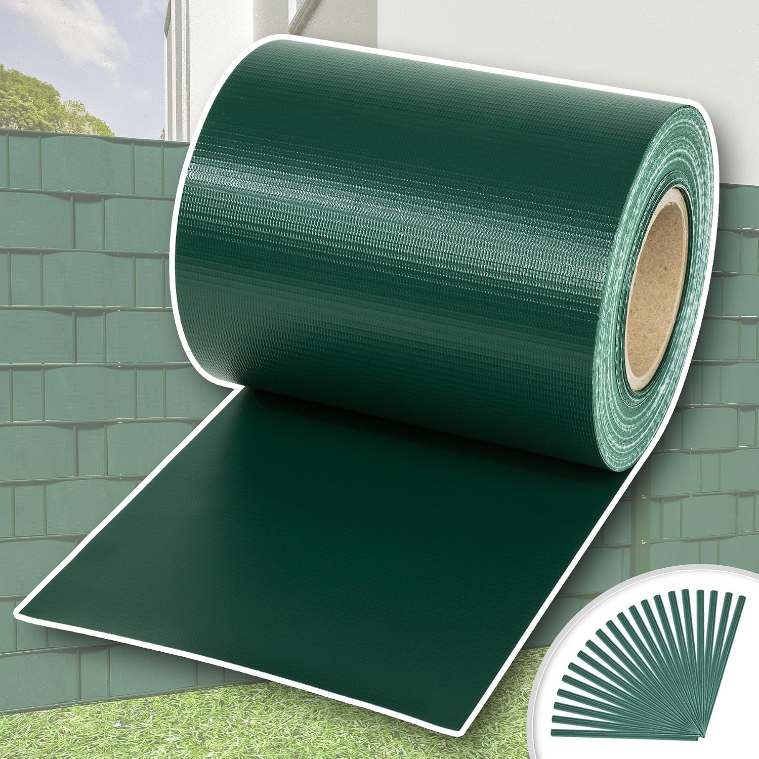 Detalle 2 de tectake 800303 PVC-insynsskydd, grönt, 35 m och 19 cm högt