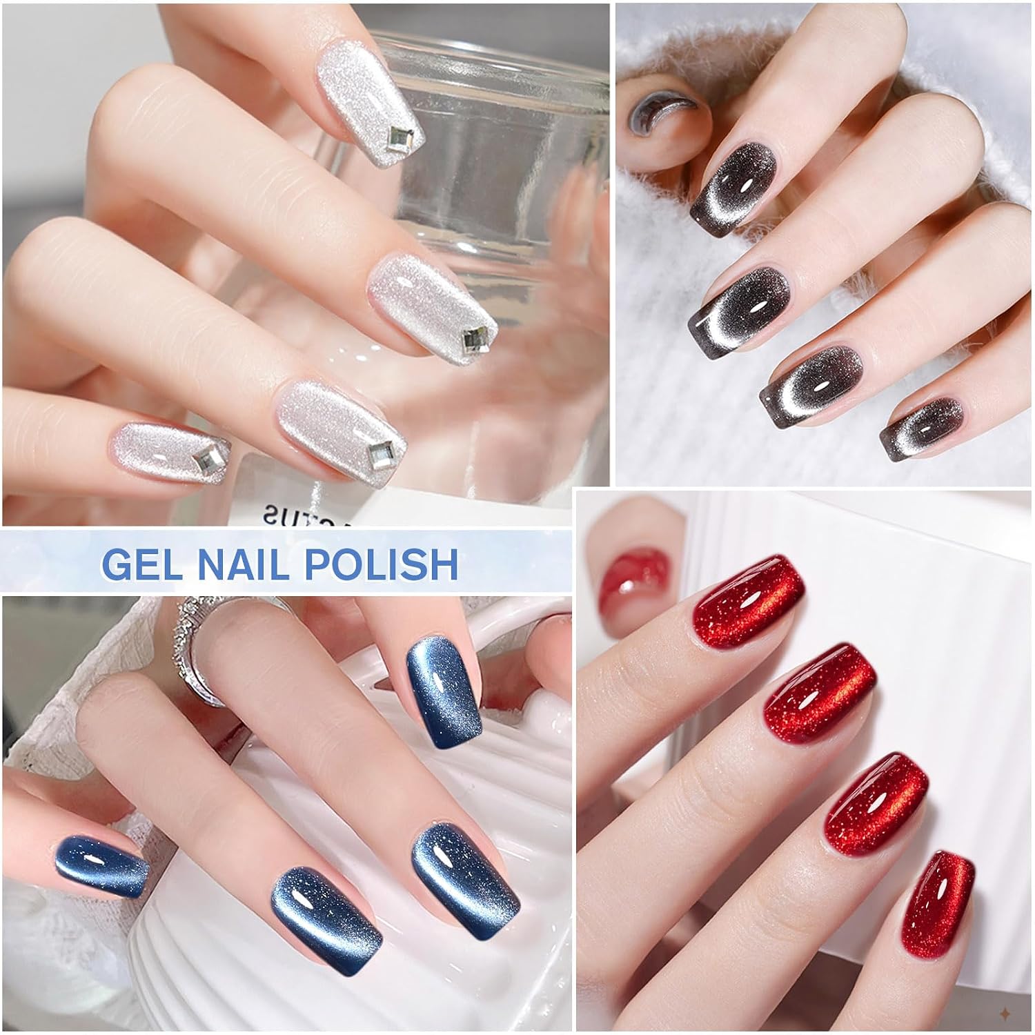 Detalle de Shining She UV Cat-Eye Nagellack Set (4 Farben, 9D Holographic) – Katzenaugen mit Magnet-Effekt, 8 ml