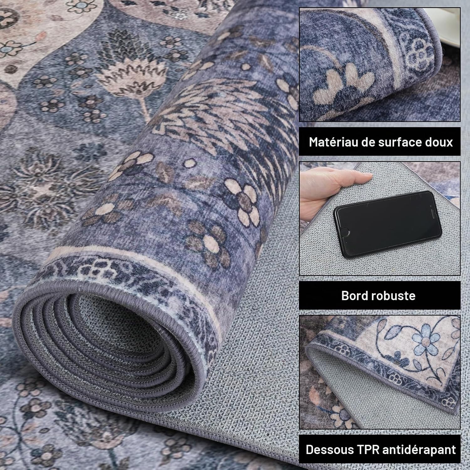 Detalle 2 de Xfrog bloementapijt 200 x 300 cm, laagpolig, wasbaar en antislip