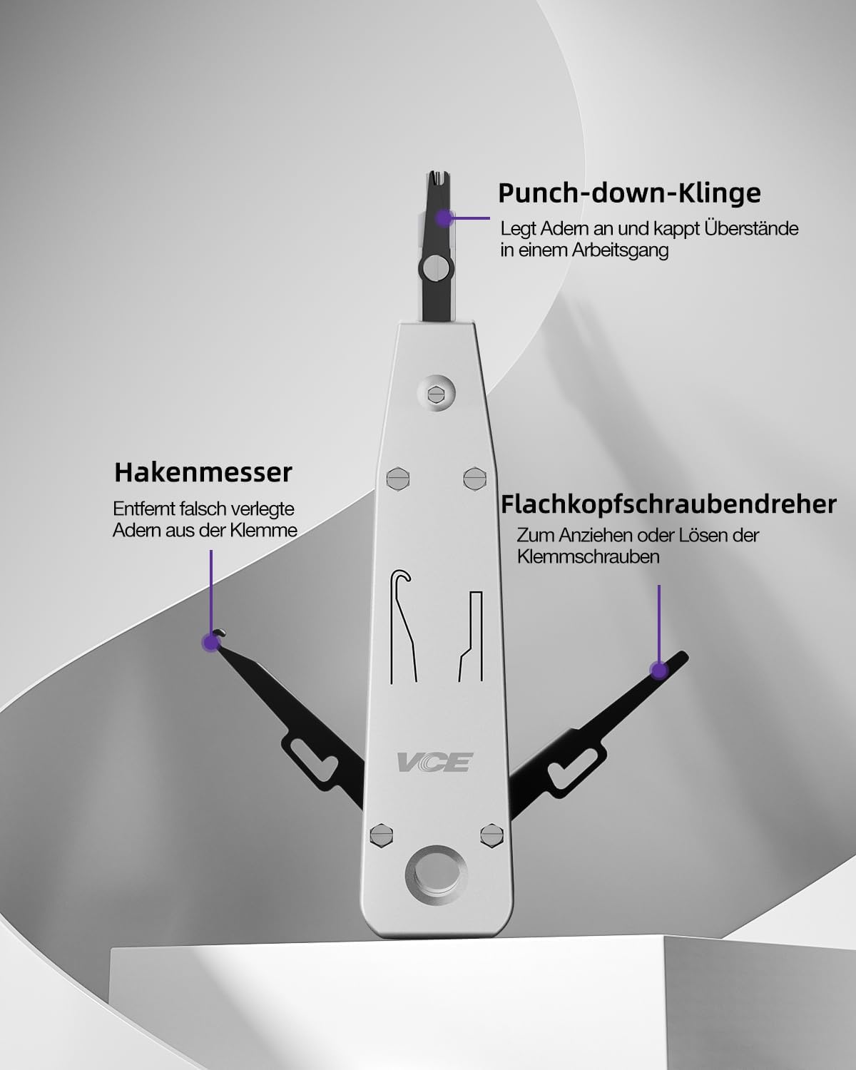 Detalle de VCE LSA Plus Auflegewerkzeug – Krone-LSA Werkzeug für Verlegekabel und RJ45 Netzwerkdosen