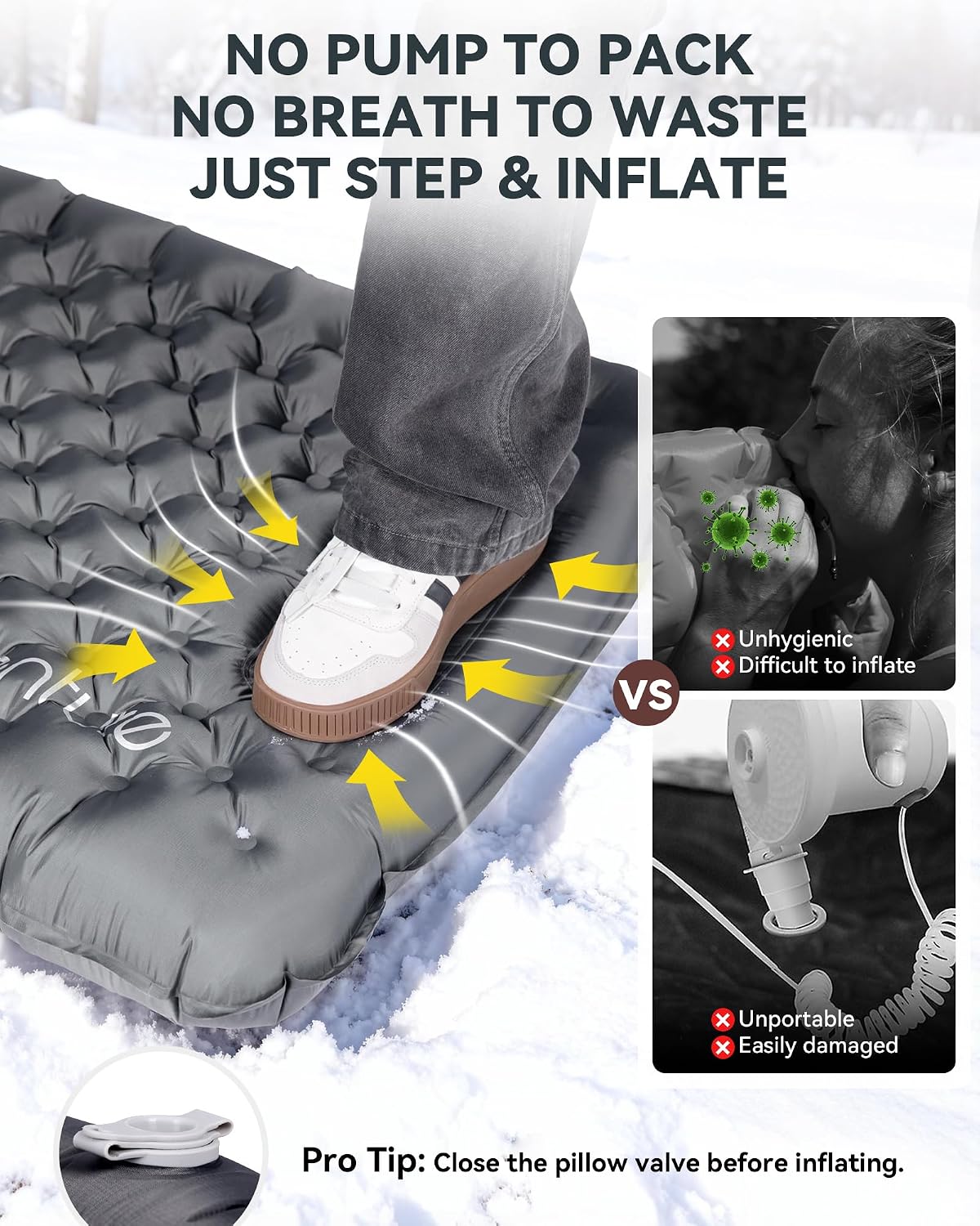 Thumbnail 5 de Hikenture 7.3 R-Value Insulated Sleeping Pad – 210 x 64 cm, 10 cm Thick with Built‑in Foot Pump