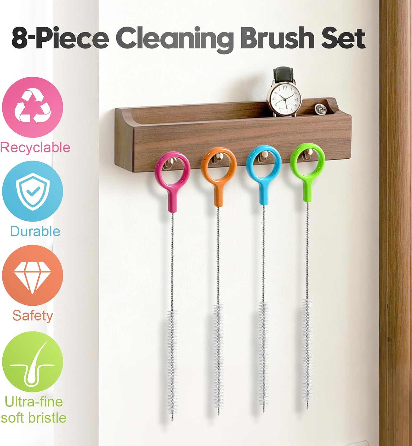 Detalle de AONEZ HC-9 Straw Cleaning Brush Set, 8-Piece with Color-Coded Hanging Loops