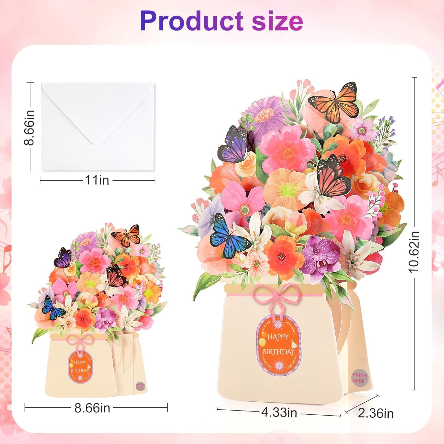 Detalle 2 de WUJUN Birthday Cards: Light & Music 10-Inch Forever Flower Bouquet Card