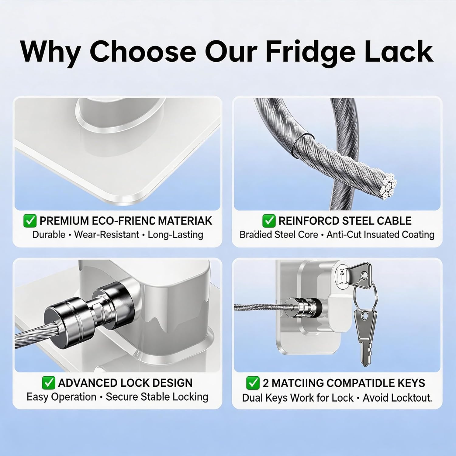 Thumbnail 4 de 2 Pack Fridge Locks with Keys for Child Safety – Self-Adhesive, No Tools