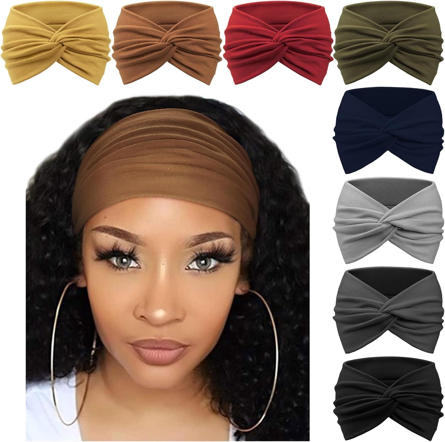 Detalle 2 de DRESHOW 8 Pack Turban Headbands for Women Wide Head Wraps โ๏ธ๐?