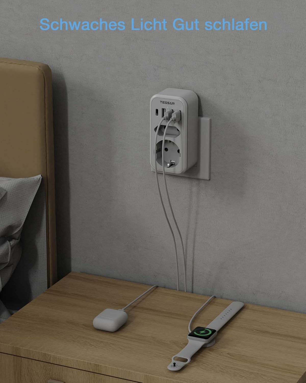 Detalle 2 de Doppelstecker für Steckdose von TESSAN – 2 Fach mit USB-C & USB Anbindung