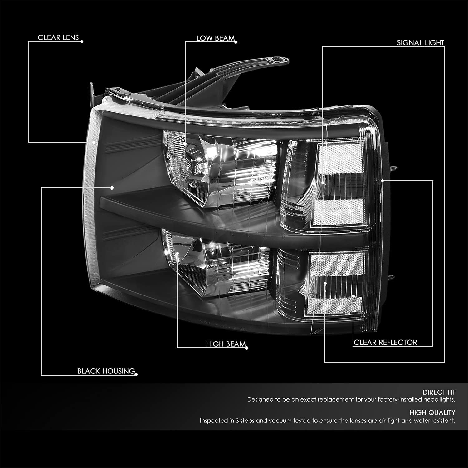 Detalle 2 de DNA Motoring HL-OH-CSIL07-BK-CL1 Headlights for Silverado