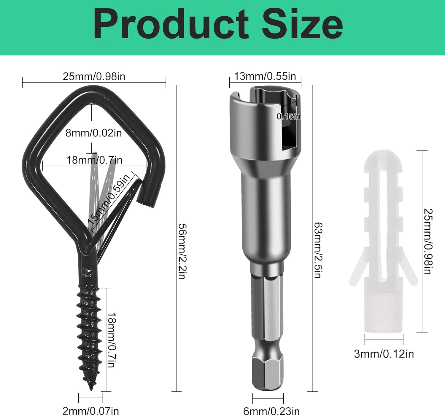 Thumbnail 2 de 30 Pcs Q-Hanger Hooks: Outdoor Screw Hook Lights with Safety Buckle, Wall/Ceiling Mount (Black) + Wind Nut Driver