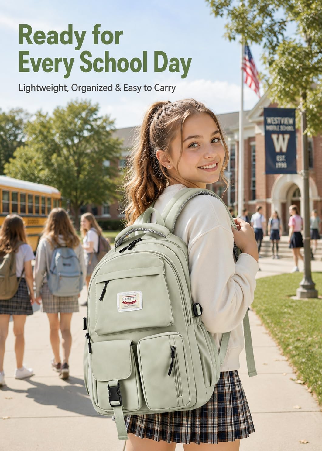Detalle de FIORETTO Lightweight School Backpack for Women