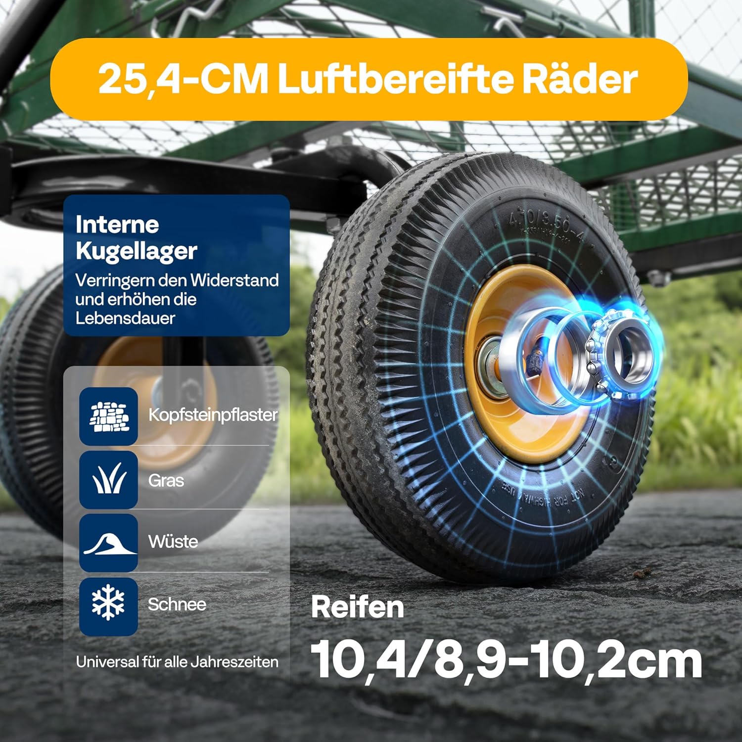 Thumbnail 4 de VIVOHOME Gartenwagen mit abnehmbaren Seiten und Luftreifen, Transportwagen bis 400 kg mit 180° drehbarem Griff